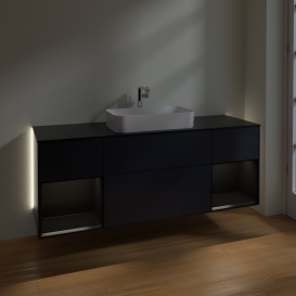 Тумба под раковину Villeroy & Boch Finion 160х50,1 см с подсветкой МДФ темно-синий матовый лак/стекло черное матовое G332PDHG