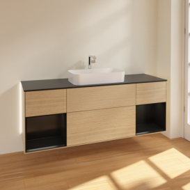 Тумба под раковину Villeroy & Boch Finion 160х50,1 см с подсветкой МДФ шпон дуба/стекло черное матовое G332PDPC