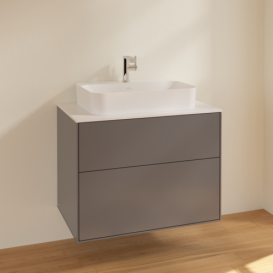 Тумба під раковину Villeroy & Boch Finion 80х50,1 см МДФ антрацит матовий лак/скло біле матове F34100GK