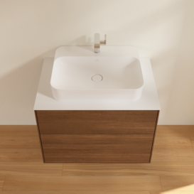 Тумба под раковину Villeroy & Boch Finion 80х50,1 см МДФ шпон грецкого ореха/стекло белое матовое F34100GN