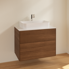 Тумба под раковину Villeroy & Boch Finion 80х50,1 см МДФ шпон грецкого ореха/стекло белое матовое F34100GN