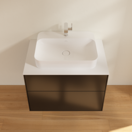 Тумба під раковину Villeroy & Boch Finion 80х50,1 см МДФ чорний матовий лак/скло біле матове F34100PD