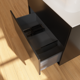 Тумба під раковину Villeroy & Boch Finion 80х50,1 см МДФ чорний матовий лак/скло біле матове F34100PD