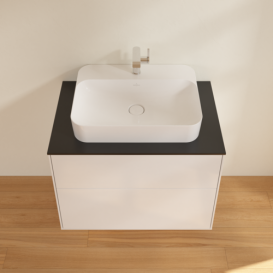 Тумба под раковину Villeroy & Boch Finion 80х50,1 см МДФ глянцевый белый лак/стекло черное матовое F34200GF