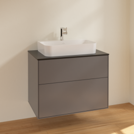 Тумба под раковину Villeroy & Boch Finion 80х50,1 см МДФ антрацит матовый лак/стекло черное матовое F34200GK