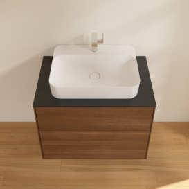 Тумба под раковину Villeroy & Boch Finion 80х50,1 см МДФ шпон грецкого ореха/стекло черное матовое F34200GN