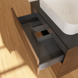 Тумба под раковину Villeroy & Boch Finion 80х50,1 см МДФ шпон грецкого ореха/стекло черное матовое F34200GN