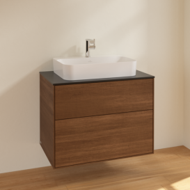 Тумба под раковину Villeroy & Boch Finion 80х50,1 см МДФ шпон грецкого ореха/стекло черное матовое F34200GN