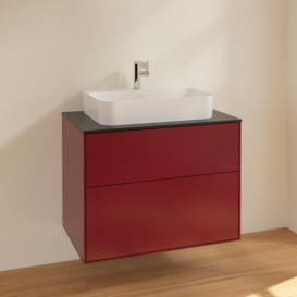 Тумба под раковину Villeroy & Boch Finion 80х50,1 см МДФ пион матовый лак/стекло черное матовое F34200HB