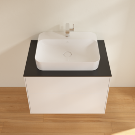 Тумба под раковину Villeroy & Boch Finion 80х50,1 см МДФ белый матовый лак/стекло черное матовое F34200MT