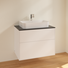 Тумба под раковину Villeroy & Boch Finion 80х50,1 см МДФ белый матовый лак/стекло черное матовое F34200MT