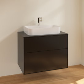 Тумба под раковину Villeroy & Boch Finion 80х50,1 см МДФ черный матовый лак/стекло черное матовое F34200PD