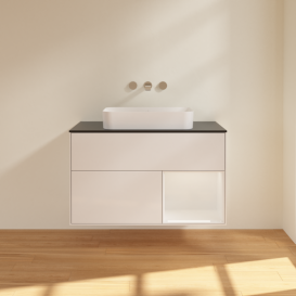 Тумба под раковину Villeroy & Boch Finion 100х50,1 см с подсветкой МДФ глянцевый белый лак/стекло черное матовое F662GFGF