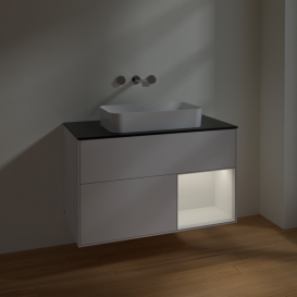 Тумба под раковину Villeroy & Boch Finion 100х50,1 см с подсветкой МДФ глянцевый белый лак/стекло черное матовое F662GFGF