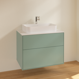 Тумба под раковину Villeroy & Boch Finion 80х50,1 см МДФ оливковый матовый лак/стекло белое матовое F34100GM