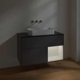 Тумба под раковину Villeroy & Boch Finion 100х50,1 см с подсветкой МДФ антрацит матовый лак/стекло черное матовое F662GFGK