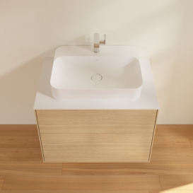 Тумба под раковину Villeroy & Boch Finion 80х50,1 см МДФ шпон дуба/стекло белое матовое F34100PC