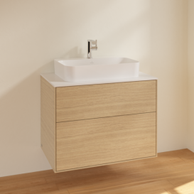 Тумба под раковину Villeroy & Boch Finion 80х50,1 см МДФ шпон дуба/стекло белое матовое F34100PC