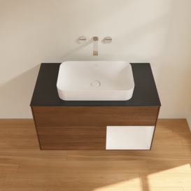 Тумба под раковину Villeroy & Boch Finion 100х50,1 см с подсветкой МДФ шпон грецкого ореха/стекло черное матовое F662GFGN