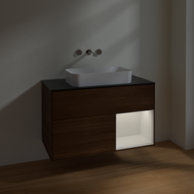 Тумба под раковину Villeroy & Boch Finion 100х50,1 см с подсветкой МДФ шпон грецкого ореха/стекло черное матовое F662GFGN