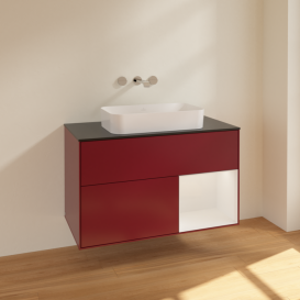 Тумба под раковину Villeroy & Boch Finion 100х50,1 см с подсветкой МДФ пион матовый лак/стекло черное матовое F662GFHB