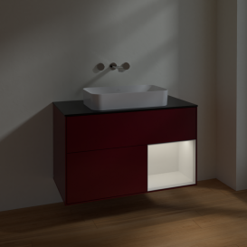 Тумба под раковину Villeroy & Boch Finion 100х50,1 см с подсветкой МДФ пион матовый лак/стекло черное матовое F662GFHB