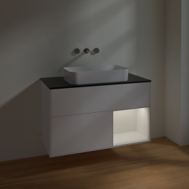 Тумба под раковину Villeroy & Boch Finion 100х50,1 см с подсветкой МДФ белый матовый лак/стекло черное матовое F662GFMT