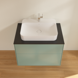 Тумба під раковину Villeroy & Boch Finion 80х50,1 см МДФ оливковий матовий лак/скло чорне матове F34200GM