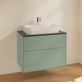 Тумба під раковину Villeroy & Boch Finion 80х50,1 см МДФ оливковий матовий лак/скло чорне матове F34200GM