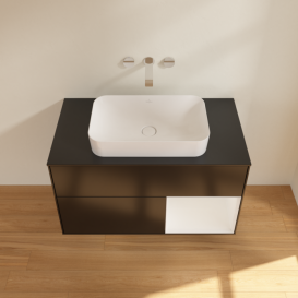 Тумба под раковину Villeroy & Boch Finion 100х50,1 см с подсветкой МДФ черный матовый лак/стекло черное матовое F662GFPD