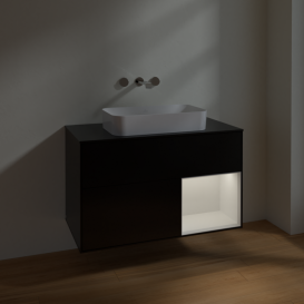 Тумба под раковину Villeroy & Boch Finion 100х50,1 см с подсветкой МДФ черный матовый лак/стекло черное матовое F662GFPD