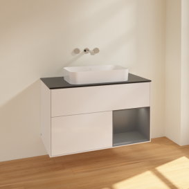 Тумба под раковину Villeroy & Boch Finion 100х50,1 см с подсветкой МДФ глянцевый белый лак/стекло черное матовое F662GKGF