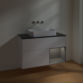 Тумба под раковину Villeroy & Boch Finion 100х50,1 см с подсветкой МДФ глянцевый белый лак/стекло черное матовое F662GKGF