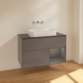 Тумба під раковину Villeroy & Boch Finion 100х50,1 см з підсвічуванням МДФ антрацит матовий лак/скло чорне матове F662GKGK