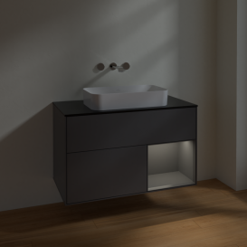Тумба под раковину Villeroy & Boch Finion 100х50,1 см с подсветкой МДФ антрацит матовый лак/стекло черное матовое F662GKGK