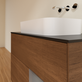 Тумба під раковину Villeroy & Boch Finion 100х50,1 см із підсвічуванням МДФ шпон волоського горіха/скло чорне матове F662GKGN