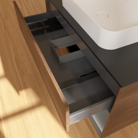 Тумба під раковину Villeroy & Boch Finion 100х50,1 см із підсвічуванням МДФ шпон волоського горіха/скло чорне матове F662GKGN