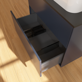 Тумба под раковину Villeroy & Boch Finion 80х50,1 см МДФ темно-синий матовый лак/стекло черное матовое F34200HG