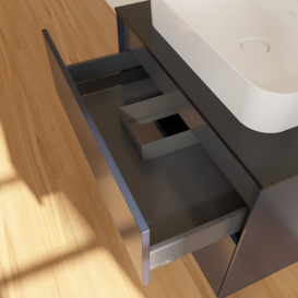 Тумба под раковину Villeroy & Boch Finion 80х50,1 см МДФ темно-синий матовый лак/стекло черное матовое F34200HG