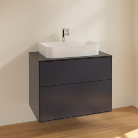 Тумба под раковину Villeroy & Boch Finion 80х50,1 см МДФ темно-синий матовый лак/стекло черное матовое F34200HG