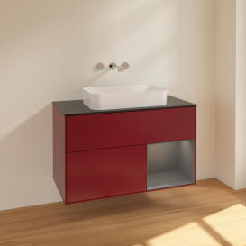 Тумба под раковину Villeroy & Boch Finion 100х50,1 см с подсветкой МДФ пион матовый лак/стекло черное матовое F662GKHB