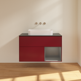 Тумба под раковину Villeroy & Boch Finion 100х50,1 см с подсветкой МДФ пион матовый лак/стекло черное матовое F662GKHB