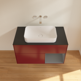 Тумба под раковину Villeroy & Boch Finion 100х50,1 см с подсветкой МДФ пион матовый лак/стекло черное матовое F662GKHB