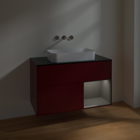 Тумба под раковину Villeroy & Boch Finion 100х50,1 см с подсветкой МДФ пион матовый лак/стекло черное матовое F662GKHB