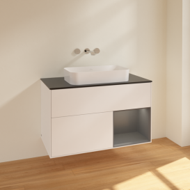 Тумба під раковину Villeroy & Boch Finion 100х50,1 см із підсвічуванням МДФ білий матовий лак/скло чорне матове F662GKMT