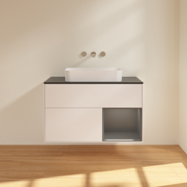 Тумба под раковину Villeroy & Boch Finion 100х50,1 см с подсветкой МДФ белый матовый лак/стекло черное матовое F662GKMT