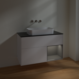 Тумба под раковину Villeroy & Boch Finion 100х50,1 см с подсветкой МДФ белый матовый лак/стекло черное матовое F662GKMT