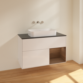 Тумба под раковину Villeroy & Boch Finion 100х50,1 см с подсветкой МДФ глянцевый белый лак/стекло черное матовое F662GNGF