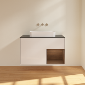 Тумба под раковину Villeroy & Boch Finion 100х50,1 см с подсветкой МДФ глянцевый белый лак/стекло черное матовое F662GNGF