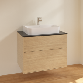 Тумба под раковину Villeroy & Boch Finion 80х50,1 см МДФ шпон дуба/стекло черное матовое F34200PC